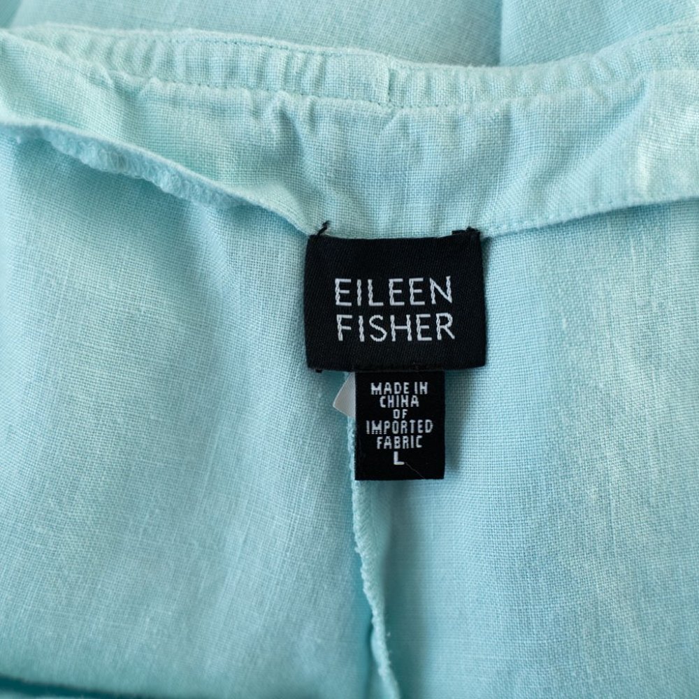Eileen Fisher Irish Linen Wide Leg Blue Green Pants Womens Size Large - Picture 10 of 11